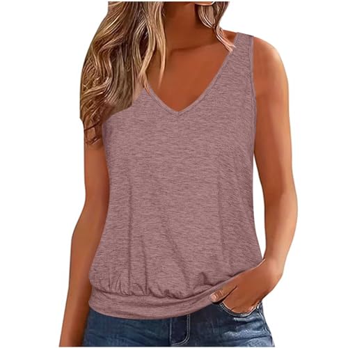 Tank Top Damen Warehouse deals angebote Tank Top Damen Casual Einfarbig Trägertop V-Ausschnitt Oberteile Sommer Tops Spaghetti Tanktops Ärmellos Camisole Große Größen Longtops Locker Trägershirt von NZYIHAO