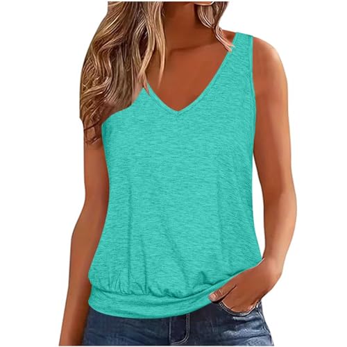 Tanktops Damen Die Discounter Tank Top Damen Casual Einfarbig Trägertop V-Ausschnitt Oberteile Sommer Tops Spaghetti Tanktops Ärmellos Camisole Große Größen Longtops Locker Tshirt Leichte Trägershirt von NZYIHAO