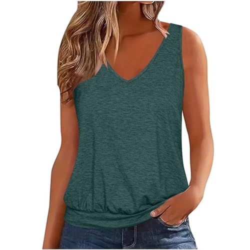 Tanktops Damen Die Discounter Tank Top Damen Casual Einfarbig Trägertop V-Ausschnitt Oberteile Sommer Tops Spaghetti Tanktops Ärmellos Camisole Große Größen Longtops Locker Tshirt Leichte Trägershirt von NZYIHAO