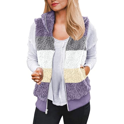 Teddy Fleece Weste Damen Winter Warm, Ärmellos Fellweste Damen Einfarbig V-Ausschnitt Knöpfen Fleeceweste aus Teddyfell, Fell Weste Kurz Plüschweste Teddyweste Teddy Fleece Weste Damen Damenweste von NZYIHAO