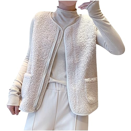 Teddy Weste Damen Ärmellos Kurze Fleeceweste Einfarbig Winterjacke V-Ausschnitt Jacke Westen Herbst Winter Übergangsjacke Damenweste Mantel Leichte Fleecejacke Teddyjacke Angebote des tages heute von NZYIHAO