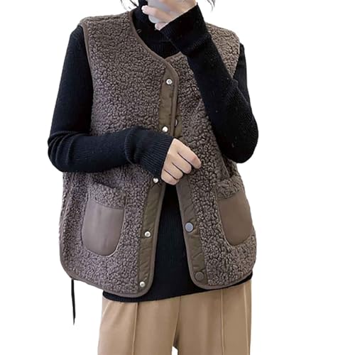 Teddy Weste Damen Ärmellos Kurze Fleeceweste Einfarbig Winterjacke V-Ausschnitt Jacke Westen Herbst Winter Übergangsjacke Damenweste Mantel Leichte Fleecejacke Teddyjacke Black Friday Angebote 2023 von NZYIHAO