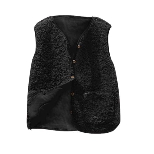 Teddy Weste Damen Ärmellos Kurze Fleeceweste Einfarbig Winterjacke V-Ausschnitt Jacke Westen Herbst Winter Übergangsjacke Damenweste Mantel Leichte Fleecejacke Teddyjacke Black Friday Angebote 2023 von NZYIHAO