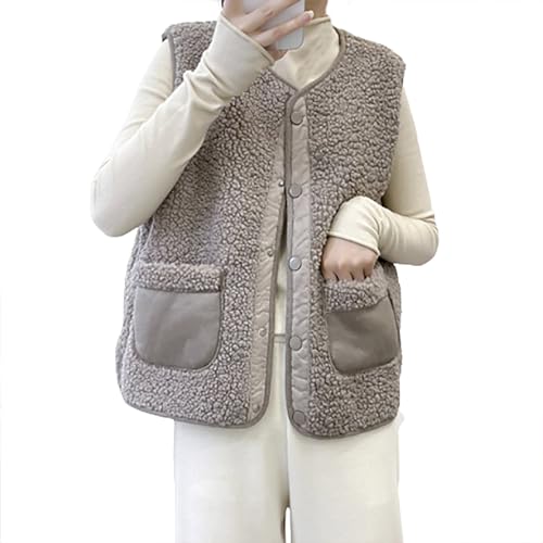 Teddy Weste Damen Ärmellos Kurze Fleeceweste Einfarbig Winterjacke V-Ausschnitt Jacke Westen Herbst Winter Übergangsjacke Damenweste Mantel Leichte Fleecejacke Teddyjacke Black Friday Angebote 2023 von NZYIHAO