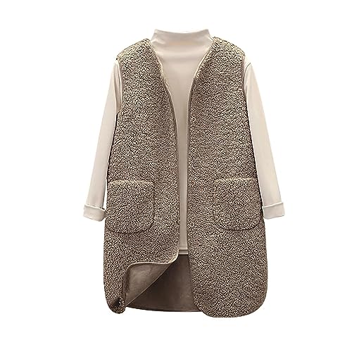 Teddyfleece Weste Damen Kurze Einfarbig Ärmellos Winterjacke mit Knöpfen Basic Kaschmir Westen Leichte Weicher Herbstjacke Herbst Winter Übergangsjacke Warm Plüsch Wintermantel Outer Plüschweste von NZYIHAO