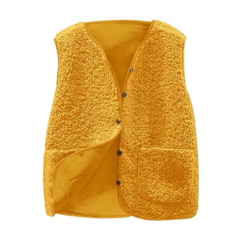 Teddyfleece Weste Damen Kurze Einfarbig Ärmellos Winterjacke mit Knöpfen Basic Kaschmir Westen Leichte Weicher Herbstjacke Herbst Winter Übergangsjacke Warm Plüsch Wintermantel Outer Plüschweste von NZYIHAO
