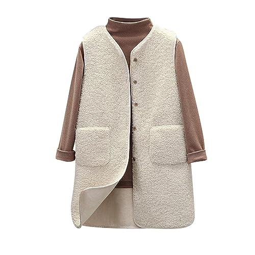 Teddyfleece Weste Damen Kurze Einfarbig Ärmellos Winterjacke mit Knöpfen Basic Kaschmir Westen Leichte Weicher Herbstjacke Herbst Winter Übergangsjacke Warm Plüsch Wintermantel Outer Plüschweste von NZYIHAO