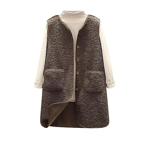 Teddyfleece Weste Damen Kurze Einfarbig Ärmellos Winterjacke mit Knöpfen Basic Kaschmir Westen Leichte Weicher Herbstjacke Herbst Winter Übergangsjacke Warm Plüsch Wintermantel Outer Plüschweste von NZYIHAO