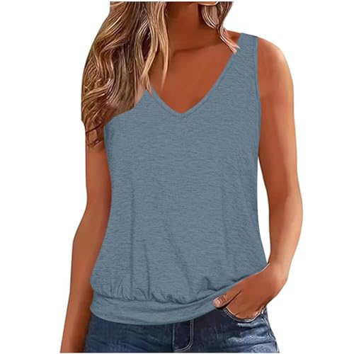 Top Damen Angebote des tages heute blitzangebote Tank Top Damen Casual Einfarbig Trägertop V-Ausschnitt Oberteile Sommer Tops Spaghetti Tanktops Ärmellos Camisole Große Größen Longtops Trägershirt von NZYIHAO