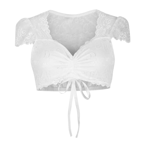 Trachtenbluse Damen Die Discounter Dirndl Bluse Damen V-Ausschnitt Dirndlbluse Sexy Shirt mit Spitzen Oktoberfest Tops Einfarbig Oberteile Kurzarm Spitzentop Festliche Trachtenbluse Große Trachten von NZYIHAO