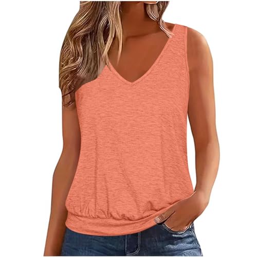 Trägertop Damen Blitzangebote des tages Tank Top Damen Casual Einfarbig Trägertop V-Ausschnitt Oberteile Sommer Tops Spaghetti Tanktops Ärmellos Camisole Große Größen Longtops Locker Trägershirt von NZYIHAO