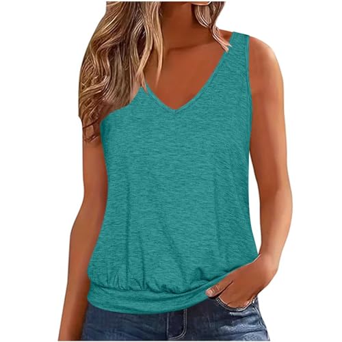 Trägertop Damen Blusen & Tuniken für Damen Tank Top Damen Casual Einfarbig Trägertop V-Ausschnitt Oberteile Sommer Tops Spaghetti Tanktops Ärmellos Camisole Große Größen Longtops Locker Trägershirt von NZYIHAO