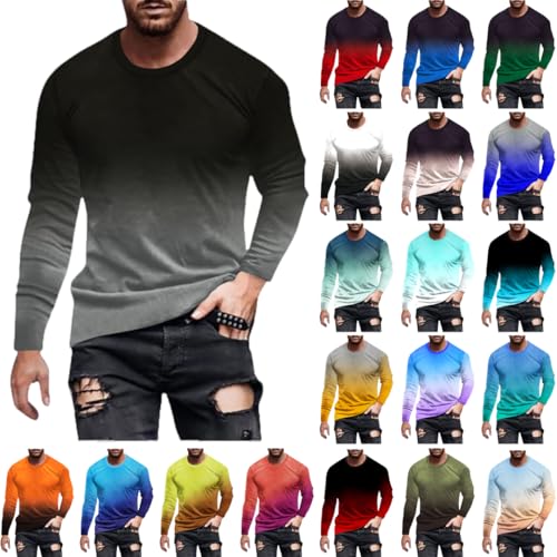 Tshirt Herren Black Friday Angebote 2024 Langarmshirt Herren Farbverlauf Pullover Langarm Tshirt Rundhals Longsleeve Leichte Sweatshirt Locker Oberteile Große Größen Top Bequem Pulli Basic T-Shirt von NZYIHAO