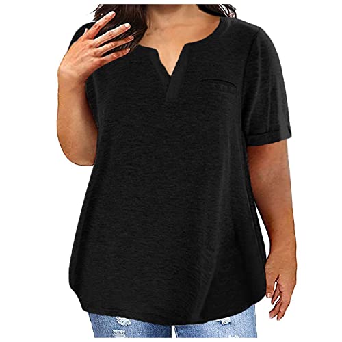 Übergroße Tshirt Damen V-Ausschnitt Bluse Sommer Einfarbig T-Shirt Große Größen Oberteile Lose Kurzarm Shirt Lässige Longbluse Leicht Pullover Bequem Tops Pulli Basic T-Shirts Sportshirt 5XL von NZYIHAO