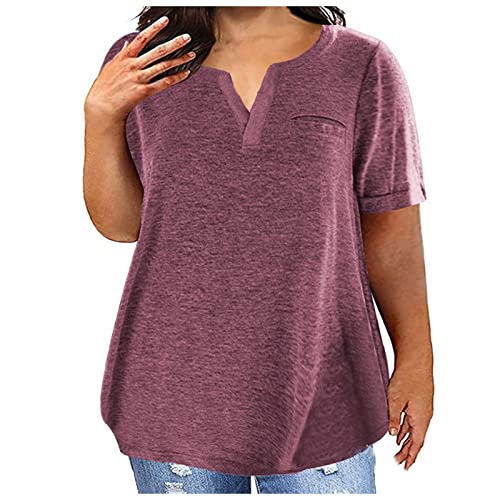 Übergroße Tshirt Damen V-Ausschnitt Bluse Sommer Einfarbig T-Shirt Große Größen Oberteile Lose Kurzarm Shirt Lässige Longbluse Leicht Pullover Bequem Tops Pulli Basic T-Shirts Sportshirt 5XL von NZYIHAO