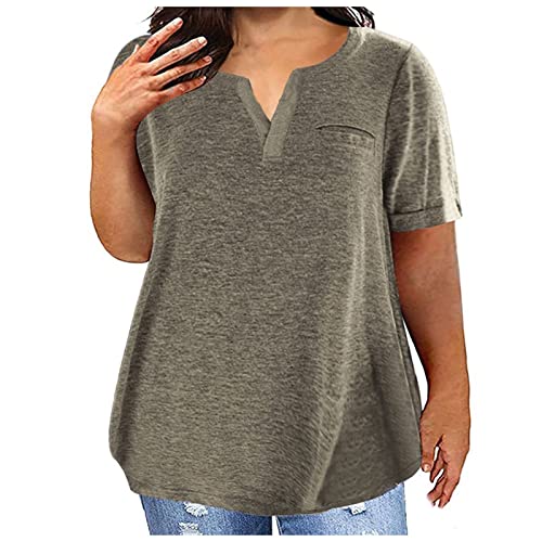 Übergroße Tshirt Damen V-Ausschnitt Bluse Sommer Einfarbig T-Shirt Große Größen Oberteile Lose Kurzarm Shirt Lässige Longbluse Leicht Pullover Bequem Tops Pulli Basic T-Shirts Sportshirt 5XL von NZYIHAO