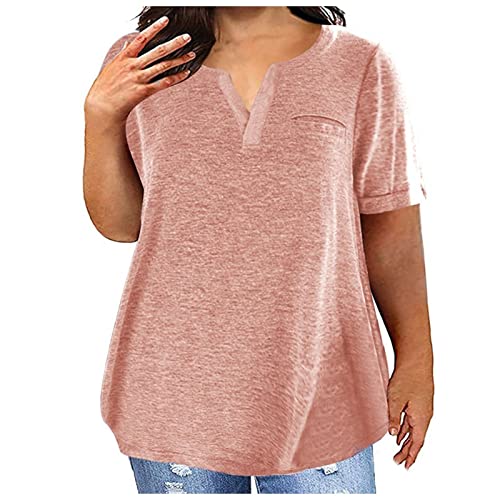 Übergroße Tshirt Damen V-Ausschnitt Bluse Sommer Einfarbig T-Shirt Große Größen Oberteile Lose Kurzarm Shirt Lässige Longbluse Leicht Pullover Bequem Tops Pulli Basic T-Shirts Sportshirt 5XL von NZYIHAO