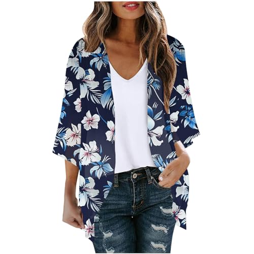 Warehouse Damen deals angebote rückläufer Chiffon Strickjacke Damen Hawaii Cardigan Sommer Bolero Bedruckte Jacke Dünne Sommerjacke 3/4 Arm Bluse Lang Blouson Locker Top Longshirt Leichte Blusen von NZYIHAO