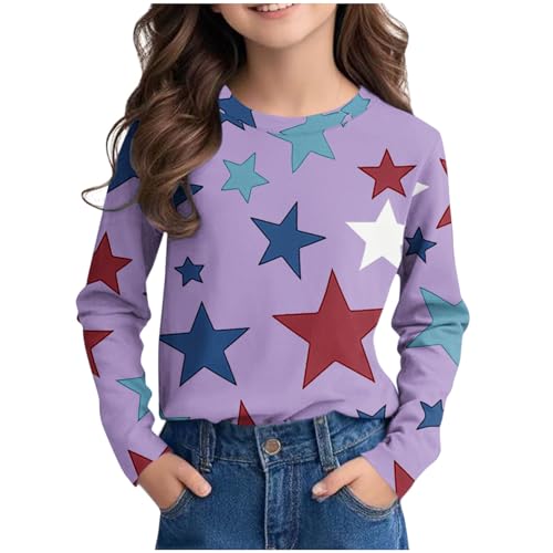 Warehouse Deals Angebote Bluse Mädchen Bedruckte Langarmshirt Bunte Tshirt Kinder Langarm Rundhals Tops Teenager Mädchen Oberteile Casual T-Shirt Leichte T Shirt Locker Pullover Basic Blusenshirt von NZYIHAO