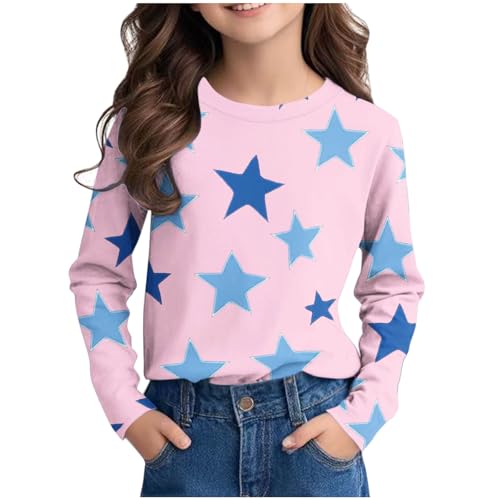 Warehouse Deals Angebote Bluse Mädchen Bedruckte Langarmshirt Bunte Tshirt Kinder Langarm Rundhals Tops Teenager Mädchen Oberteile Casual T-Shirt Leichte T Shirt Locker Pullover Basic Blusenshirt von NZYIHAO