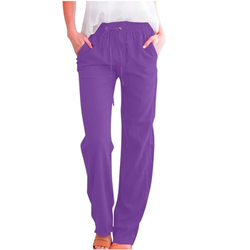 Warehouse Deals Angebote Leinenhose Damen Lang Jogginghose Casual Sommerhose Musselin Hose Weites Bein Stoffhose Sommer Yogahose Große Größen Leinen Hosen Leicht Freizeithose Hohe Taille Trousers von NZYIHAO