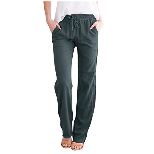 Warehouse Deals Angebote Leinenhose Damen Lang Jogginghose Casual Sommerhose Musselin Hose Weites Bein Stoffhose Sommer Yogahose Große Größen Leinen Hosen Leicht Freizeithose Hohe Taille Trousers von NZYIHAO