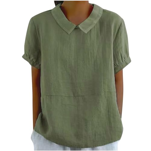Warehouse Deals Angebote Musselin Bluse Damen Sommer Leinenbluse Vintage Tshirt Kurzarm Tops Baumwolle Leinen Oberteile Große Größen T Shirt Revers Tunika Leichte Pulli Locker T-Shirts Blusen von NZYIHAO