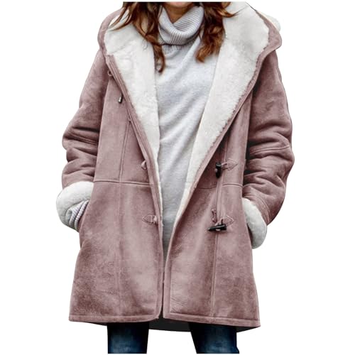 Wildlederjacke Damen Die Discounter Winterjacke Damen Wildleder Fleecejacke Einfarbig Jacke Winter Mantel mit Kapuze Lang Plüschjacke Gefüttert Fleece Wildlederjacke Große Größen Wintermantel Outwear von NZYIHAO