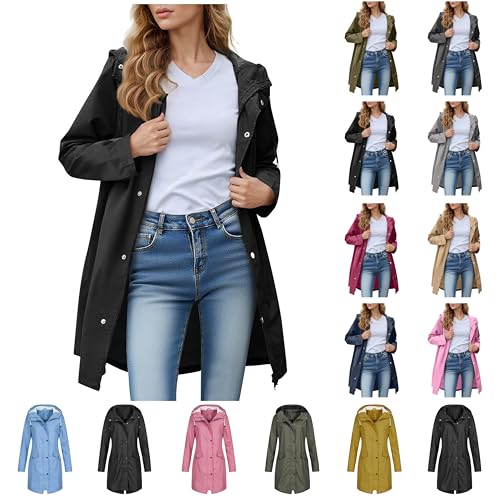 Windbreaker Damen Regenjacke Wasserdichte Atmungsaktive Lang Dünne Regenmantel Übergangsjacke Leichte Windjacke Kapuze Wanderjacke Softshelljacke Packbare Funktionsjacke Winddicht Fahrradjacke von NZYIHAO