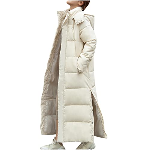 Winter Daunenjacke Damen Lange Einfarbig Steppjacke Langarm Zip Up Winterjacke Kapuze Daunenmantel Dicke Steppmantel Warme Wintermantel Leichte Jacke Übergangsjacke Freizeit Mantel Übergangsmantel von NZYIHAO