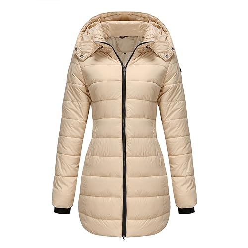 Winter Daunenjacke Damen Lange Einfarbig Steppjacke Langarm Zip Up Winterjacke Kapuze Daunenmantel Dicke Steppmantel Warme Wintermantel Leichte Jacke Übergangsjacke Freizeit Mantel Übergangsmantel von NZYIHAO