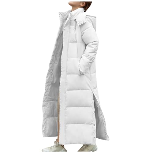 Winter Daunenjacke Damen Lange Einfarbig Steppjacke Winterjacke mit Kapuze Langarm Jacke Warme Übergangsjacke Große Größen Wintermantel Schlitz Daunenmantel Reißverschluss Steppmantel Winter Mantel von NZYIHAO