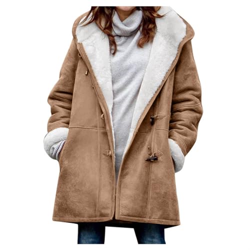 Winterjacke Damen Black Friday Angebote 2024 Winterjacke Damen Wildleder Fleecejacke Einfarbig Jacke Winter Mantel mit Kapuze Lang Plüschjacke Gefüttert Fleece Wildlederjacke Große Größen Outwear von NZYIHAO