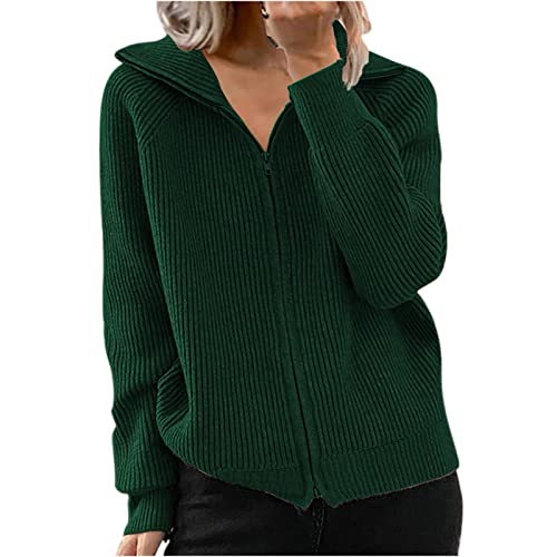 Winterjacke Damen Elegant Einfarbig Strickjacke Langarm Reverskragen Jacke Große Größen Wintermantel Cardigan mit Reißverschluss Sweatjacke ohne Kapuze Herbst Winter Übergangsjacke Gerippte Mantel von NZYIHAO