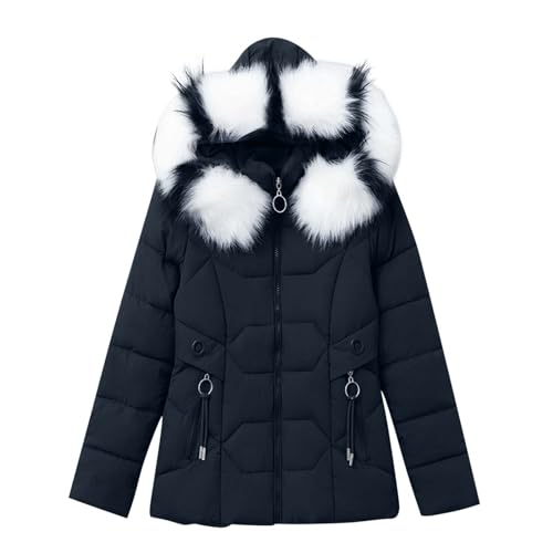 Winterjacke Damen Lässige Einfarbig Steppjacke Große Größen Langarm Jacke Winterparka mit Kapuze Winter Übergangsjacke Dicke Warme Wintermantel Zip up Steppmantel Taschen Plüschjacke Mantel Outwear von NZYIHAO