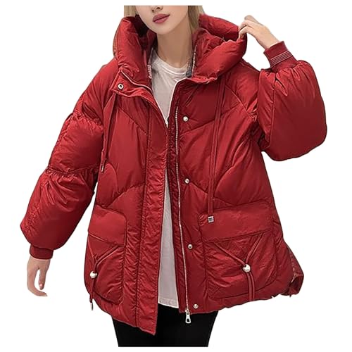 Winterjacke Damen Mode Einfarbig Daunenjacke Lange Zip Up Steppjacke Langarm Stehkragen Jacke Warm Wintermantel Winter Daunenmantel Taschen Steppmantel Übergangsjacke Kapuzenjacke Mantel Outwear von NZYIHAO