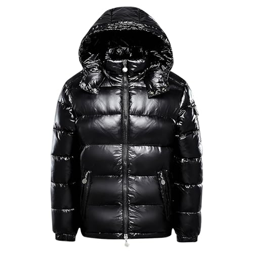 Winterjacke Herren Modische Glänzende Steppjacke Dicke Warme Jacke Winter Steppmantel mit Kapuze Langarm Wintermantel Wasserdicht Skijacke Reißverschluss Mantel Locker Kapuzenjacke Outdoorjacke 5XL von NZYIHAO