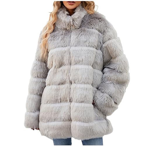 Winterjakce Damen Sale Angebote Kunstpelze Jacke Damen Elegant Einfarbig Pelzmantel Dicke Warme Winterjacke Winter Felljacke Lang Kunstfell Mantel Langarm Wintermantel Große Größen Pelzjacke Outwear von NZYIHAO