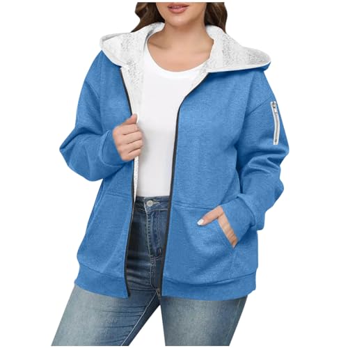 Wintermantel Damen, Fleece-Gefüttert Sweatjacke Kapuze Winterjacke Einfarbig Teddy Fleecejacke Zip Hoodie Jacke Dick Warm Kapuzenjacke Winter Teddyjacke Große Größen Übergangsjacke Sherpa Mantel von NZYIHAO