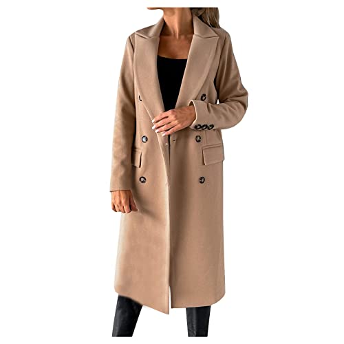 Wollmantel Damen Lange Winterjacke Elegant Einfarbig Trenchcoat Langarm Reverskragen Jacke Dicke Warme Wolljacke Windbreaker mit Verstellbarer Gürtel Locker Wintermantel Windjacke Mantel Outwear von NZYIHAO