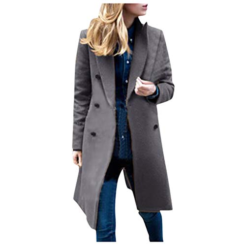 Wollmantel Damen Lange Winterjacke Elegant Einfarbig Trenchcoat Langarm Reverskragen Jacke Dicke Warme Wolljacke Windbreaker mit Verstellbarer Gürtel Locker Wintermantel Windjacke Mantel Outwear von NZYIHAO