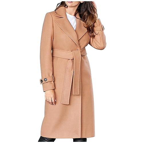 Wollmantel Damen Lange Winterjacke Elegant Einfarbig Trenchcoat Langarm Reverskragen Jacke Dicke Warme Wolljacke Windbreaker mit Verstellbarer Gürtel Locker Wintermantel Windjacke Mantel Outwear Wollmantel Damen Lange Winterjacke Elegant Einfarbig Trenchcoat Langarm Reverskragen Jacke Dicke Warme Wolljacke Windbreaker mit Verstellbarer Gürtel Locker Wintermantel Windjacke Mantel Outwear von NZYIHAO