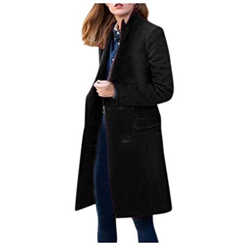 Wollmantel Damen Lange Winterjacke Elegant Einfarbig Trenchcoat Langarm Reverskragen Jacke Dicke Warme Wolljacke Windbreaker mit Verstellbarer Gürtel Locker Wintermantel Windjacke Mantel Outwear von NZYIHAO
