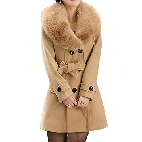 Wollmantel Damen Warehouse Deals Angebote Wollmantel Damen Elegant Winterjacke Einfarbig Strickjacke mit Knöpfen Winter Cardigan Pelzkragen Wolle Mantel Gürtel Wintermantel Große Größen Jacke Outwear von NZYIHAO