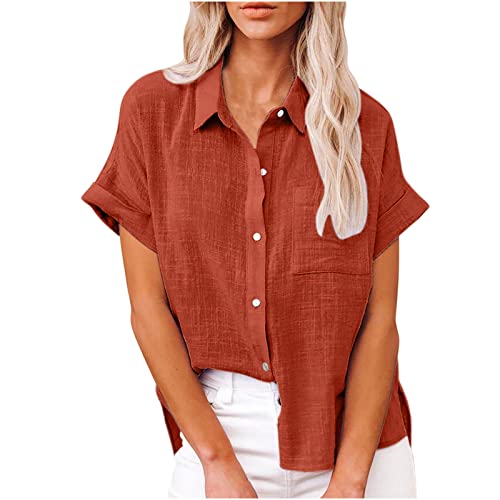 damen hemd Leinenhemd Damen Elegant Einfarbig Bluse V-Ausschnitt Button Down Hemd Baumwolle Leinen Hemdbluse Sommer Tshirt Tops Leinenbluse mit Knöpfen Kurzarm/Langarm Oberteile Große Größen Blusen von NZYIHAO