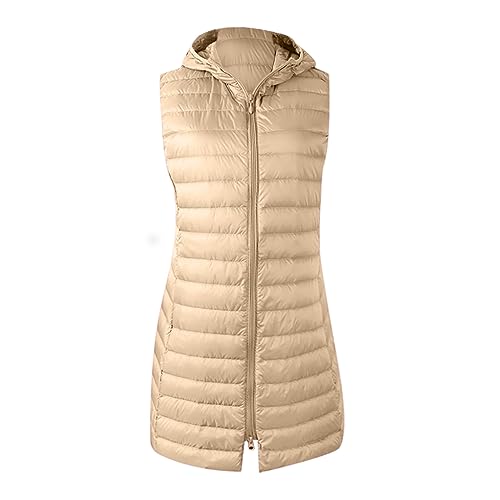 daunenweste damen lang übergangsjacke damen sommer Lange Steppweste Damen Ärmellos Weste mit Kapuze Einfarbig Winterjacke Leichte Jacke Große Größen Wintermantel Reißverschluss Steppjacke Locker von NZYIHAO