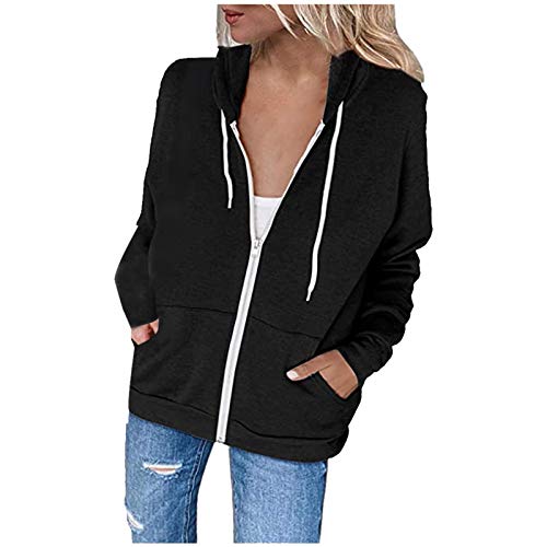 kapuzenullover damen geschenke für frauen Sweatjacke Damen Casual Einfarbig Jacke Reißverschluss Hoodie mit Kapuze Langarm Übergangsjacke Große Größen Pullover Leichte Kapuzenjacke Locker Streetwear von NZYIHAO