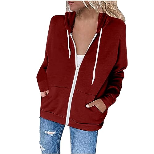kapuzenullover damen geschenke für frauen Sweatjacke Damen Casual Einfarbig Jacke Reißverschluss Hoodie mit Kapuze Langarm Übergangsjacke Große Größen Pullover Leichte Kapuzenjacke Locker Streetwear von NZYIHAO
