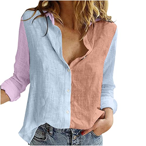 langarmshirt damen v-ausschnitt Leinenhemd Damen Elegant Einfarbig Bluse V-Ausschnitt Button Down Hemd Baumwolle Leinen Hemdbluse Sommer Tshirt Tops Leinenbluse mit Knöpfen Kurzarm/Langarm Blusen von NZYIHAO