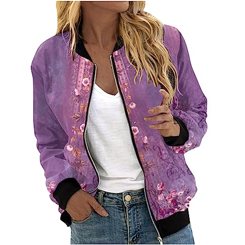 leichte sommerjacke damen Bomberjacke Damen Casual Frühlingsjacke Einfarbig Übergangsjacke Sommerjacke mit Reißverschluss Leichte Pilotenjacke Kurze Fliegerjacke Langarm Bikerjacke Mädchen Outwear von NZYIHAO